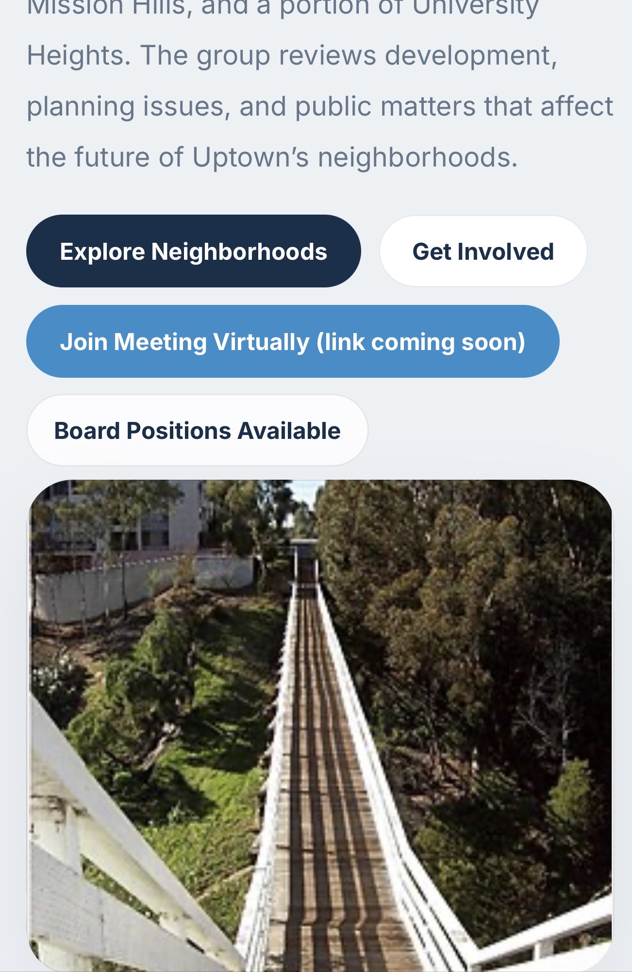 Bankers Hill wooden suspension bridge